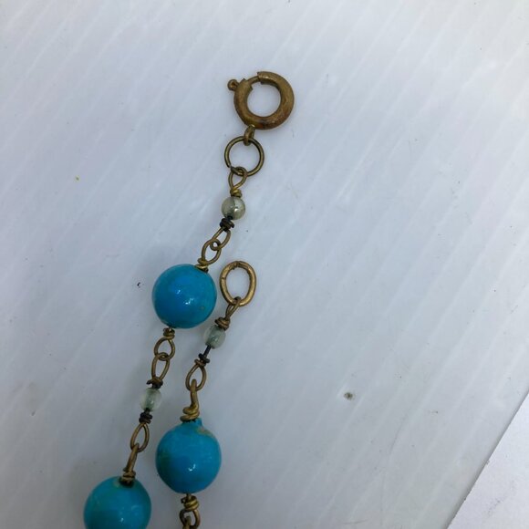 Vtg 1930s MIRIAM HASKELL ?  turquoise glass beads tassel lavalier necklace - Picture 4 of 6